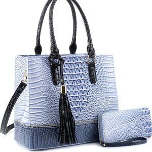 2 Tone Crocodile Print Purse Set-Blue